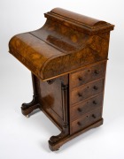 An antique English burr walnut piano top Davenport, 19th century, 100cm high (top open), 59cm wide, 54cm deep. - 4