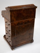 An antique English burr walnut piano top Davenport, 19th century, 100cm high (top open), 59cm wide, 54cm deep. - 6