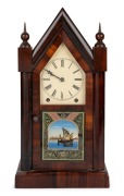 NEW HAVEN CLOCK Co. American steeple cased shelf clock in mahogany case with eight day time and strike movement (dial replaced), 19th century, ​​​​​​​52cm high.