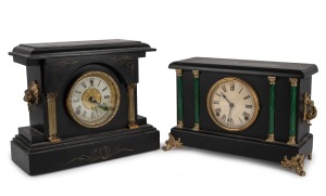 Two American timber cased mantle clocks, manufactured by SESSIONS, early 20th century, 31cm and 25cm high.