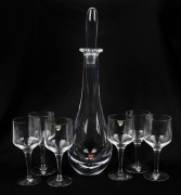ORREFORS Swedish glass decanter and six matching glasses, 20th century, (7 items), ​​​​​​​the decanter 36.5cm high, the glasses 13.5cm high.