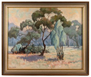NOEL SHEARD "Mt Matha Park" oil on board, together with a framed print of a standing female nude, (2 items), the largest 66 x 78xm overall.