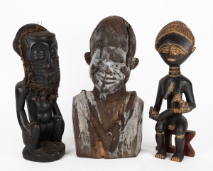 A fertility figure, bust and statue, carved wood, African origin, the largest 42cm high.