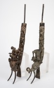 Two bronze ceremonial pipes with zoomorphic designs, Bamoun people of Cameroon, 52cm and 53cm high. - 2