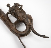 Two bronze ceremonial pipes with zoomorphic designs, Bamoun people of Cameroon, 52cm and 53cm high. - 3