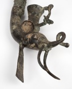 Two bronze ceremonial pipes with zoomorphic designs, Bamoun people of Cameroon, 52cm and 53cm high. - 4