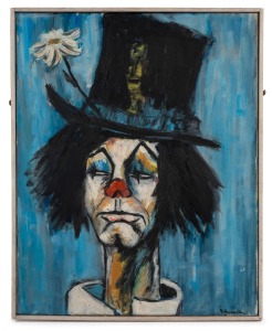 ARTIST UNKNOWN, clown, oil on canvas, signed lower right (illegible), ​​​​​​​50 x 40cm, 52 x 42cm overall.