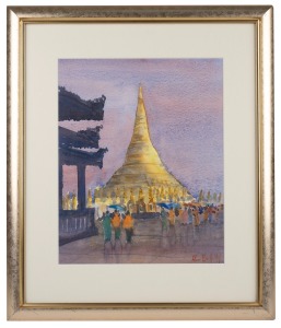 ALAN BAMFIELD, (Buddhist stupa), watercolour, signed lower right "Alan Bamfield" 35 x 27cm, 53 x 45cm overall.