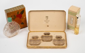 Three boxed French glass perfume bottle sets, early to mid 20th century, the largest box 15cm wide.