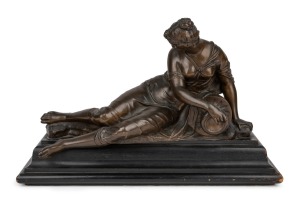 (after) JEAN-BAPTISTE AUGUSTE CLESINGER "Allegory Of The Source", antique Viennese cast bronze figure on ebonised timber plinth, with foundry stamp "K. K. KUNST-ERZGIESSERE, WIEN", retailer's ink stamp "Anton Brosohek... Wien", 19th century, 22cm high, 35cm wide, 16cm deep overall.