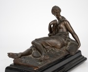 An antique Viennese cast bronze flour market fountain water nymph, on ebonised timber plinth, with retailer's ink stamp "Anton Brosohek... Wien", 19th century, 23cm high, 35cm wide, 16cm deep overall. - 2