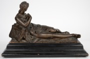 An antique Viennese cast bronze flour market fountain water nymph, on ebonised timber plinth, with retailer's ink stamp "Anton Brosohek... Wien", 19th century, 23cm high, 35cm wide, 16cm deep overall. - 3