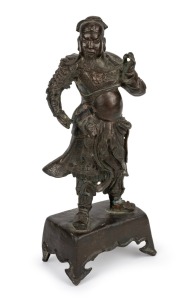 An antique Chinese cast bronze statue of Guan Gong (Han Dynasty general and revered God of War), 34cm high.