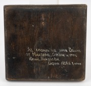 An antique hand-painted icon on wooden panel, depicting St. Cosma, St. Damian and St. Ann, bearing Slavic inscription, Balkans origin, 13 x 14cm. - 2
