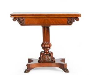 CARD TABLE: Impressive early cedar table, Sydney c1835. The design of this table can be traced to a combination of 2 tables from "King's Cabinet Work (1829)" pattern book. Showing a superior standard of craftmanship this table was made by one of Sydney's 