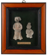 A group of five antique Chinese ceramic architectural figures of acrobats, Yuan Dynasty (1271-1368), housed in three separate frames, the largest 26 x 56cm overall. - 2