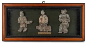 A group of five antique Chinese ceramic architectural figures of acrobats, Yuan Dynasty (1271-1368), housed in three separate frames, the largest 26 x 56cm overall. - 4
