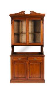 ROCKE & Co: Walnut bookcase with adjustable shelves & makers plaque, late 19th early 20th century. Height 250cm, width 127cm, depth 51cm