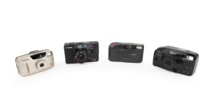 CANON: Group of 1980s-190s plastic point-and-shoot cameras, comprising AF35M Auto Focus, Sure Shot 76 Zoom SAF, Sure Shot Joy, and Sure Shot Zoom-S. (4 items)
