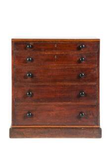 CHEST: An early Australian Colonial full cedar chest with 5 graduated drawers. Unusual top with no over hanging lip. Fine band of inlay at the top & also above the plinth. 