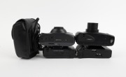 ASAHI KOGAKU: Group of 1990s plastic point-and-shoot cameras, comprising Pentax Espio 140 (with case), Pentax PC35 AF-M, Pentax PC-50 AF, and Pentax Zoom 70-R. (4 items) - 2