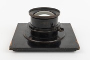 ROSS LONDON: Early-20th century Wide Angle Xpress 10" f4 brass lens [#117316], painted black, on lens board. - 2