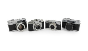 MINOLTA: Group of four c. 1960s rangefinder cameras, comprising Minolta A, Minolta A5, Minolta Hi-Matic 9, and Minolta P. (4 items)