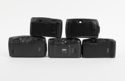 ASAHI KOGAKU: Group of early-2000s plastic point-and-shoot cameras, comprising Pentax Espio 115V, Pentax Espio 738G, Pentax Espio 928, Pentax PC-313, and Pentax Zoom 105-R. (5 items) - 2
