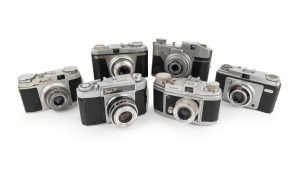 VIEWFINDER CAMERAS: 1950s group comprising Bencini Koroll, Dacora Dignette, Oshiro Emi K 35, Saraber Kanimar, Shinsei Monte 35, and Witt Iloca Rapid. (6 items)