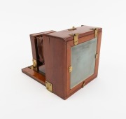 Late-19th century folding camera, plate dimensions 10.5 x 10.5cm, red bellows, uninscribed fixed-focus brass lens. - 3