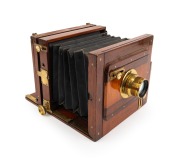 Tailboard camera, late 19th century, plate dimensions 16.5 x 12cm, Taylor, Taylor & Hobson Cooke Series III 8&frac12;" f6.5 brass lens.
