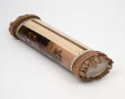 A rare antique Continental marriage certificate container with coloured lithograph decoration, early to mid 19th century, together with an antique German spruce hat box with hand-painted decoration, 19th century, (2 items), the larger 32cm high. - 3
