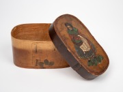 A rare antique Continental marriage certificate container with coloured lithograph decoration, early to mid 19th century, together with an antique German spruce hat box with hand-painted decoration, 19th century, (2 items), the larger 32cm high. - 4