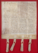 An antique indenture dated August 1672 on vellum, attractively framed and mounted, 54 x 43cm overall. - 2