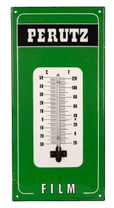 "PERUTZ FILM" vintage enamel advertising thermometer, ​​​​​​​58 x 28cm.