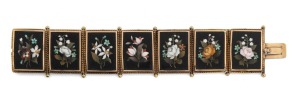An antique Italian pietra dura bracelet in gilt metal mounts, 19th/20th century, 16cm long, 3cm wide.