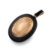 An antique 18ct gold mourning locket with black enamel finish, 19th century, ​​​​​​​5cm high overall including bow, 13.7 grams total. - 2