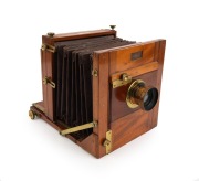 "The Students' Set" tailboard camera, late 19th century, plate dimensions 12 x 16.5cm, brass lens engraved "Wide Angle 7 x 5 Made For Carter & Werner Ballarat".