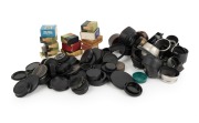 LENS CAPS & LENS HOODS: An accumulation including such brands as Asahi, Canon, Minolta, Olympus, Ricoh, Yashica, Walz, and Zeiss Ikon. (110+)