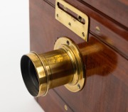 Tailboard camera (likely Wratten & Wainwright), late 19th century, plate dimensions 15.5 x 11.5cm (glass absent), brass lens engraved "W.S. Stewart & Co. Melbourne - Rapid Rectilinear 4&frac14; x 3&frac14;". - 3