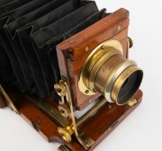 LANCASTER: "Instantograph" view camera, late-19th century, plate dimensions 10.5 x 8cm (glass absent), iris diaphragm brass lens engraved "J. Lancaster & Sons", "Sharp & Hitchmough, 101 & 103, Dale Street, Liverpool" retailer's plate. - 3