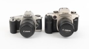 CANON: Group of 1980s-90s SLRs, comprising Canon EOS 650 (body only), Canon EOS 500N (Zoom EF 35-80mm f4-5.6, with cap), Canon EOS Elan II (Zoom EF 28-80mm f3.5-5.6, with cap), and Canon T70 (Zoom FD 28-55mm f3.5-4.5). (4 items) - 3
