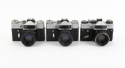 KRASNOGORSK - SWIRLY BOKEH: Group of 1980s SLRs, all fitted with the iconic Helios-44-2 58mm f2 lens, comprising Zenit-E (2) and Zenit ET. (3 items) - 2