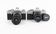 KAMERA-WERKST&Auml;TTEN: Group of 1970s SLRs, comprising Praktica BC1 Electronic (Prakticar 50mm f2.4), Praktica L2 (Fujinon 29-47mm f3.5-4.2), Praktica L3 (Super Albinar MC Auto 28mm f2.8, with cap), and Praktica Super TL (Jena 50mm f2.8). (4 items) - 2