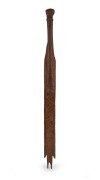 A tribal club with incised geometric decoration and sea turtle design on reverse, unknown origin, ​​​​​​​86cm long.