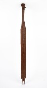 A tribal club with incised geometric decoration and sea turtle design on reverse, unknown origin, ​​​​​​​86cm long. - 2