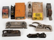 Eight assorted smoothing planes, razor plane, Stanley No.79 slide rebate plane, etc, 19th and 20th century, the largest 14cm long.