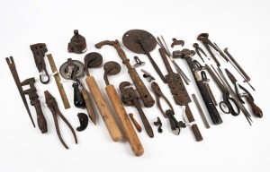 Assorted antique and vintage hand tools including depth gauge, ball hammer, pincers, etc, (qty).