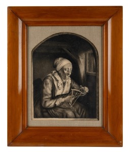 (after) GERRIT DOU (Dutch 1613-1675), La Devideuse (Old woman unreeling threads), copperplate engraving, 27 x 20cm, 43 x 45cm overall.