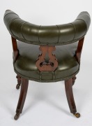 An antique English mahogany framed tub style desk chair with green leather upholstery, circa 1875, ​​​​​​​77cm high, 64cm across the arms. - 3